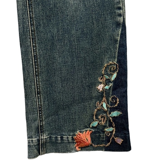 Rampage 9 Vintage Floral Embroidered Hem Wide Leg Flare Denim Jeans Y2k 90’s P1 - Picture 2 of 6